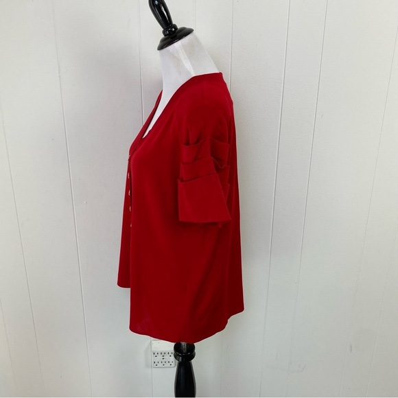 EXCLUSIVELY Misook Red Pleated Statement Short Sleeve Button Cardigan Top XL - Picture 8 of 16